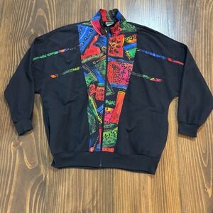 BONWORTH Womens Vintage Abstract Track Jacket Medium Black Zip Up Colorblock 90s